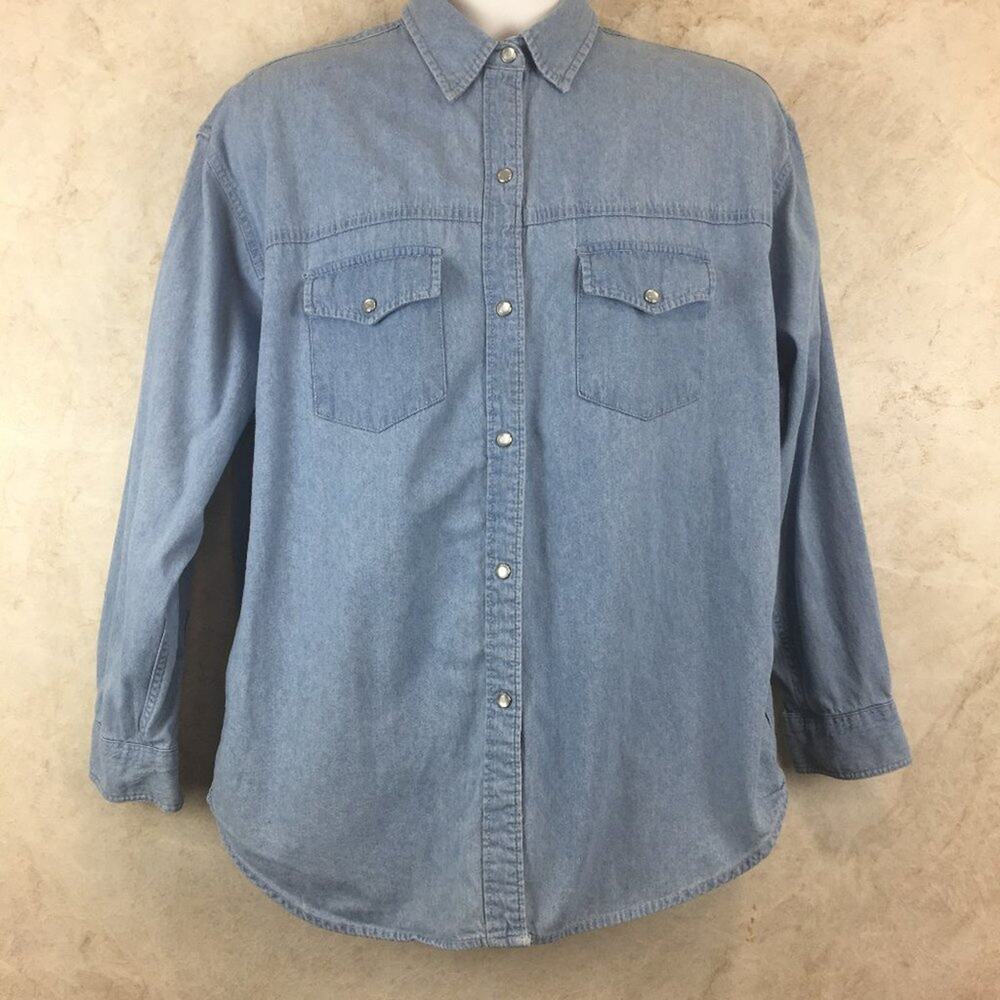 Denim Republic Long-Sleeve Denim Western Shirt  Pearl-Snaps Men's Size M
